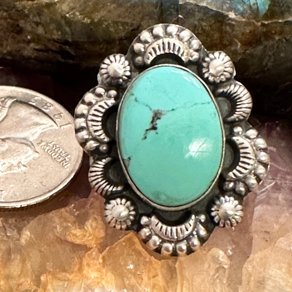 Turquoise Adjustable 925 Solid Sterling Silver Ri… - image 4